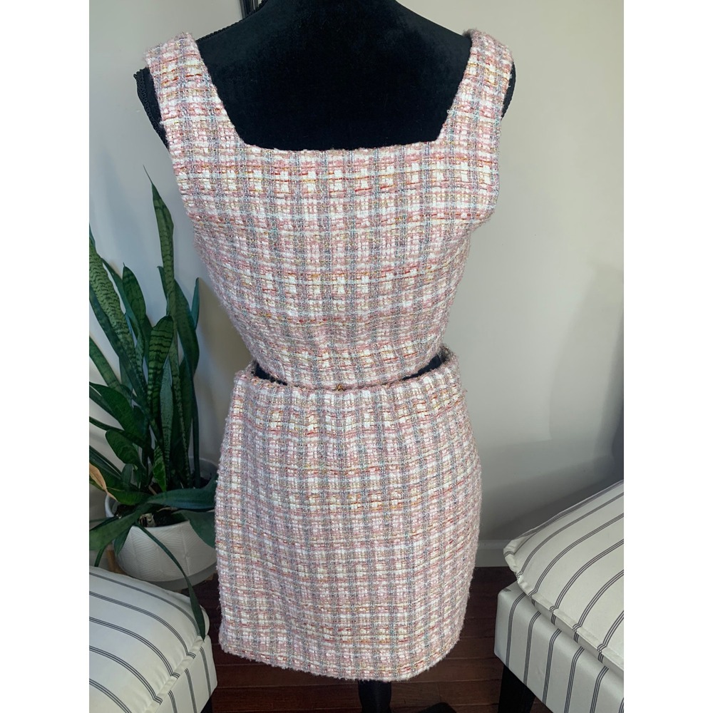 House of Harlow 1960 Pixie Dust Pink 2 Piece Crop Top Mini Skirt Pearl Button S - Picture 7 of 16